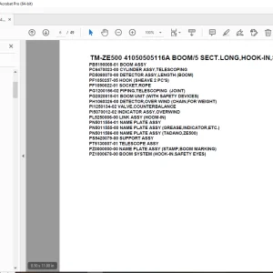 Tadano TM-ZE500 41050505116A BOOM/5 SECT.LONG,HOOK-IN,Parts Manual PDF