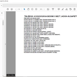 Tadano Crane TM-ZE500 41050505293A BOOM/3 SECT.,HOOK-IN, Parts Manual PDF