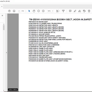 Tadano Crane TM-ZE500 41050505294A BOOM/4 SECT.,HOOK-IN Parts Manual PDF