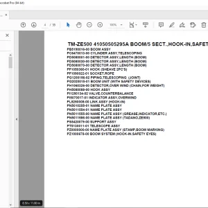 Tadano Crane TM-ZE500 41050505295A BOOM/5 SECT HOOK-IN, Parts Manual PDF