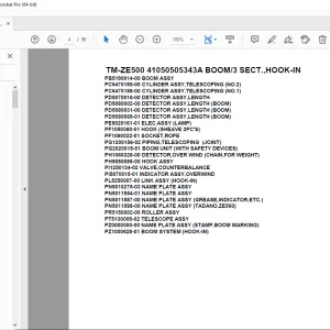 Tadano Crane TM-ZE500 41050505343A BOOM/3 SECT.,HOOK-IN Parts Manual - PDF
