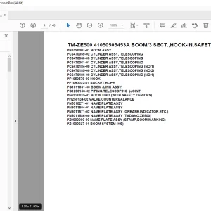 Tadano Crane TM-ZE500 41050505453A BOOM/3 SECT.,HOOK-IN, Parts Manual PDF