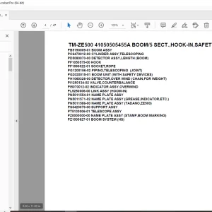 Tadano Crane TM-ZE500 41050505455A BOOM/5 SECT.,HOOK-IN,Parts Manual PDF