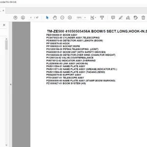 Tadano TM-ZE500 41050505456A BOOM/5 SECT.LONG,HOOK-IN, Parts Manual  PDF