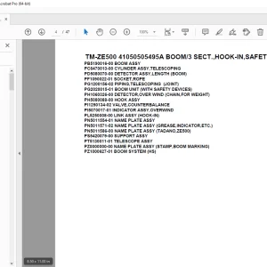 Tadano TM-ZE500 41050505495A BOOM/3 SECT.,HOOK-IN,SAFETY EYES Parts Manual PDF