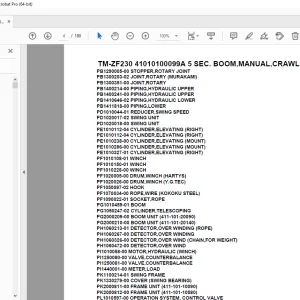 Tadano TM-ZF230 41010100099A 5 SEC. BOOM,MANUAL,CRAWLER Parts Manual PDF