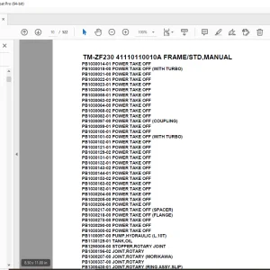 Tadano Crane TM-ZF230 41110110010A FRAME/STD,MANUAL Parts Manual PDF
