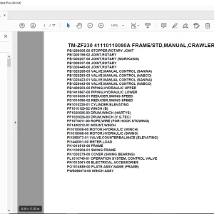Tadano TM-ZF230 41110110080A FRAME/STD,MANUAL,CRAWLER CARRIER Parts Manual PDF
