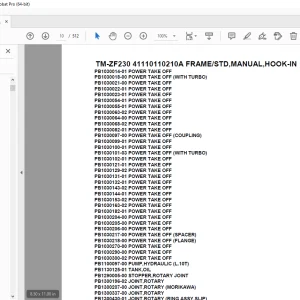 Tadano TM-ZF230 41110110210A FRAME/STD,MANUAL,HOOK-IN Parts Manual PDF