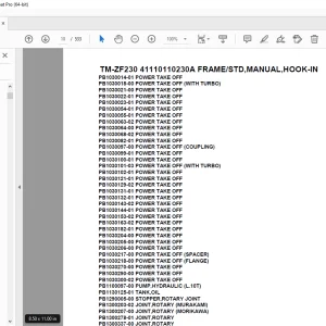 Tadano Crane TM-ZF230 41110110230A FRAME/STD,MANUAL,HOOK-IN Parts Manual PDF