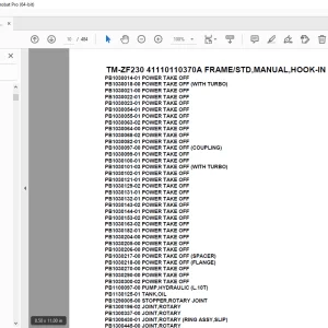 Tadano TM-ZF230 41110110370A FRAME/STD,MANUAL,HOOK-IN Parts Manual PDF
