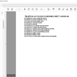 Tadano Crane TM-ZF230 41110120110 BOOM/2 SECT.,HOOK-IN Parts Manual PDF