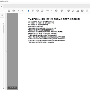 Tadano Crane TM-ZF230 41110120120 BOOM/3 SECT.,HOOK-IN Parts Manual PDF