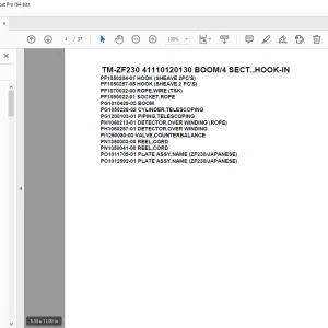 Tadano Crane TM-ZF230 41110120130 BOOM/4 SECT.,HOOK-IN Parts Manual PDF