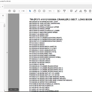 Tadano TM-ZF275 41012100098A CRAWLER,5 SECT. LONG BOOM Parts Manual PDF