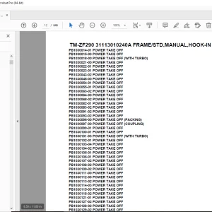Tadano Crane TM-ZF290 31113010240A FRAME/STD,MANUAL,HOOK-IN Parts Manual PDF