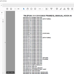 Tadano Crane TM-ZF290 31113010380A FRAME/SL,MANUAL,HOOK-IN Parts Manual PDF