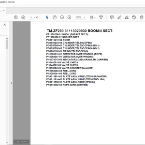 Tadano Crane TM-ZF290 31113020030 BOOM/4 SECT. Parts Manual PDF