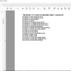 Tadano Crane TM-ZF290 31113020130 BOOM/4 SECT.,HOOK-IN Parts Manual
