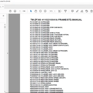 Tadano Crane TM-ZF360 41102210041A FRAME/STD,MANUAL Parts Manual PDF