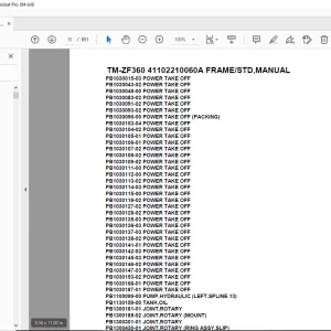 Tadano Crane TM-ZF360 41102210060A FRAME/STD,MANUAL Parts Manual PDF
