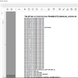 Tadano TM-ZF360 41102210210A FRAME/STD,MANUAL,HOOK-IN Parts Manual PDF
