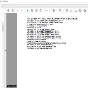 Tadano Crane TM-ZF360 41102220190 BOOM/5 SECT.,HOOK-IN Parts Manual PDF