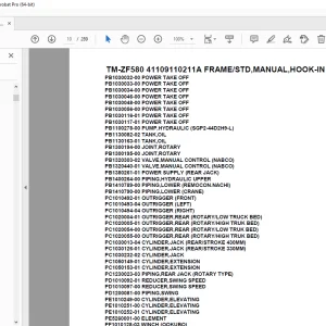 Tadano TM-ZF580 41109110211A FRAME/STD,MANUAL,HOOK-IN Parts Manual PDF