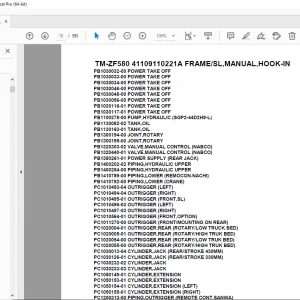 Tadano Crane TM-ZF580 41109110221A FRAME/SL,MANUAL,HOOK-IN Parts Manual PDF