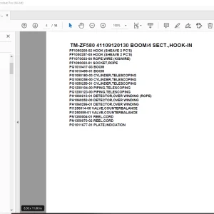 Tadano Crane TM-ZF580 41109120130 BOOM/4 SECT.,HOOK-IN Parts Manual PDF