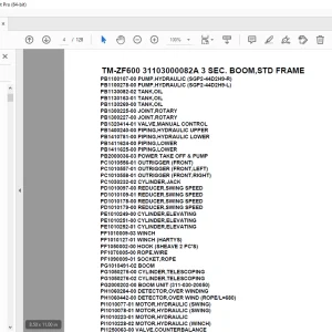 Tadano Crane TM-ZF600 31103000082A 3 SEC. BOOM,STD FRAME Parts Manual PDF