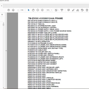 Tadano Crane TM-ZX500 41050601244A FRAME Spare Parts Manual PDF Download