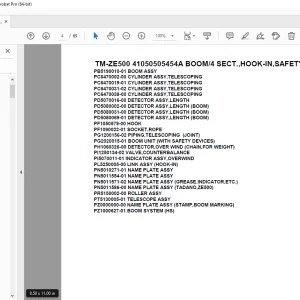 Tadano TM-ZE500 41050505454A BOOM/4 SECT.,HOOK-IN,SAFETY EYES Parts Manual pdf