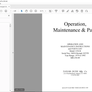 Taylor-Dunn 1254 B Operation & Maintenance Instructions Parts Manual PDF