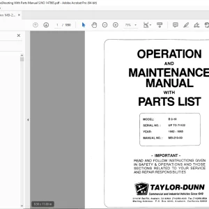 Taylor-Dunn B 2-10 Operation & Maintenance With Parts Manual  S.NO UP TO 71122 PDF