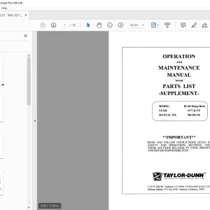 Taylor-Dunn B2-48 Dump Body Operation & Maintenance Parts Manual S.NO.1977 & up PDF