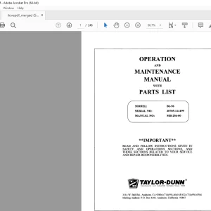 Taylor-Dunn B2-56 Operation & Maintenance Parts Manual S.NO 30705-114199 PDF
