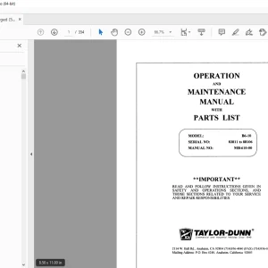 Taylor-Dunn B6-10 Operation & Maintenance Manual Parts Manual S.NO 83811 to 88106 PDF