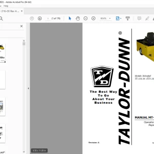 Taylor-Dunn MT-316-00 Operation Trouble Shooting With Parts Manual S.NO 166099 PDF