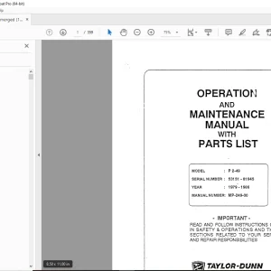 Taylor-Dunn P 2-49 Operation & Maintenance Parts Manual S.NO.53151-814945 PDF