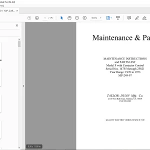 Taylor-Dunn P With Contactor Control  Maintenance Instructions Parts Manual PDF