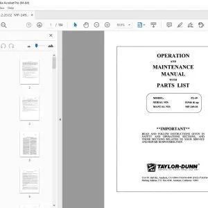 Taylor-Dunn P2-49 Vehicle Operation & Maintenance With Parts Manual S.NO 81946 & UP
