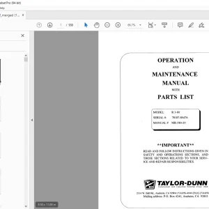 Taylor-Dunn R 3-80 Operation & Maintenance With Parts Manual S.NO. 78187-80476 PDF