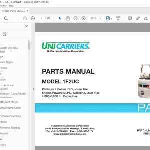 Unicarriers 1F2UC Engine PoweredLPG, Gasoline, Dual Fuel Parts Manual PDF
