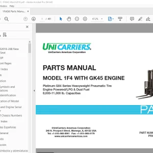 Unicarriers 1F4 WITH GK45 ENGINE Parts Manual PN PM5UC-1F4GK PDF