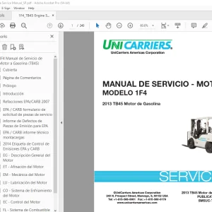 Unicarriers Forklift 1F4 2013 TB45 Motor de Gasolina MOTOR MANUAL DE SERVICIO PDF