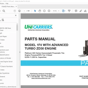 Unicarriers Forklift 1F4 WITH ADVANCED TURBO ZD30 ENGINE Parts Manual PDF