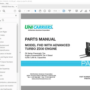 Unicarriers Forklift FHD WITH ADVANCED TURBO ZD30 ENGINE Parts Manual PDF