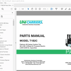 Unicarriers Forklift T1B2C Parts Manual PN PM1UC-T1B2C - PDF DOWNLOAD