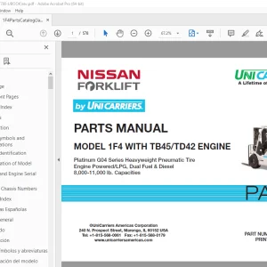 Unicarriers Nissan Forklift 1F4 WITH TB45/TD42 ENGINE Parts Manual PDF